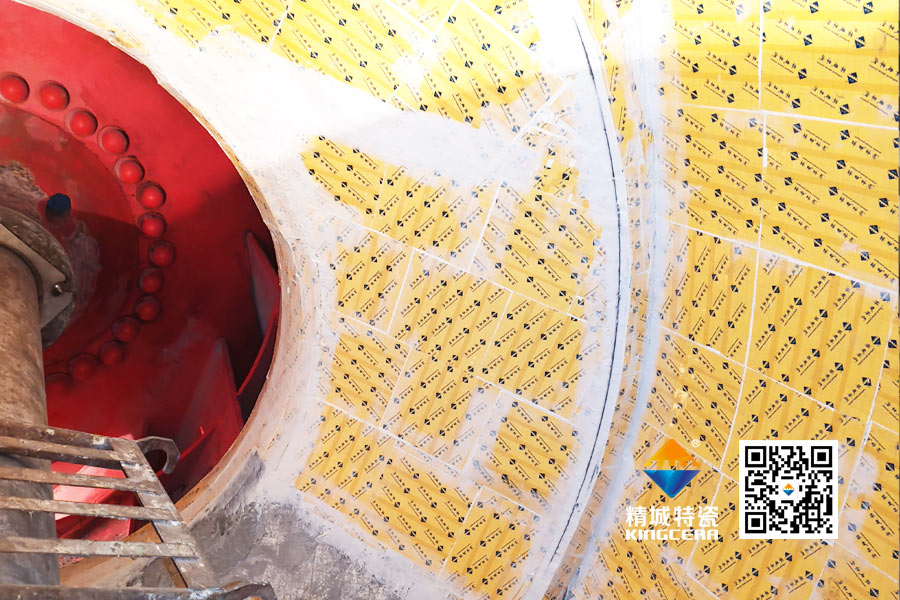 水泥廠循環風機機殼內壁安裝氧化鋁耐磨陶瓷